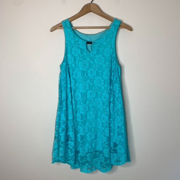 Women's Blue Floral Lace Dress Blouse Tank Top Sleeveless - Picture 2 of 14